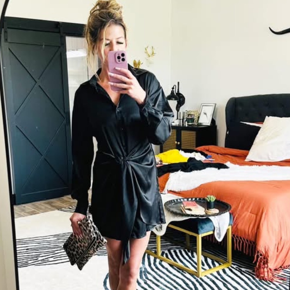 SHEIN Black Shirt wrap Dress